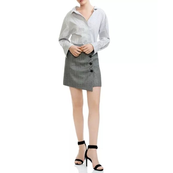 Maje Shirt Skirt Dress Gray And Black Plaid Women’s Size 2/medium Office Classy - Picture 1 of 9